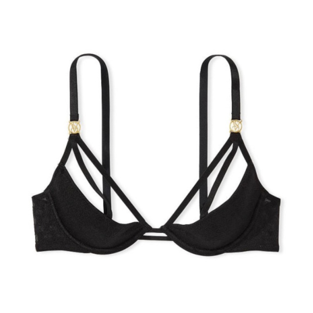Victoria's Secret Black Underwire Bra with Gold Hardware